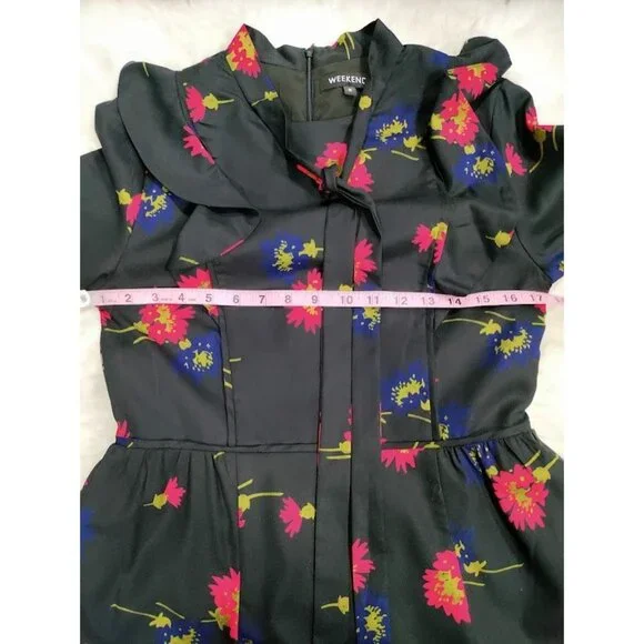 Weekend Black Floral Whimsy Goth Floral Twee Long Sleeve Dress S With Ruffle - Picture 9 of 13